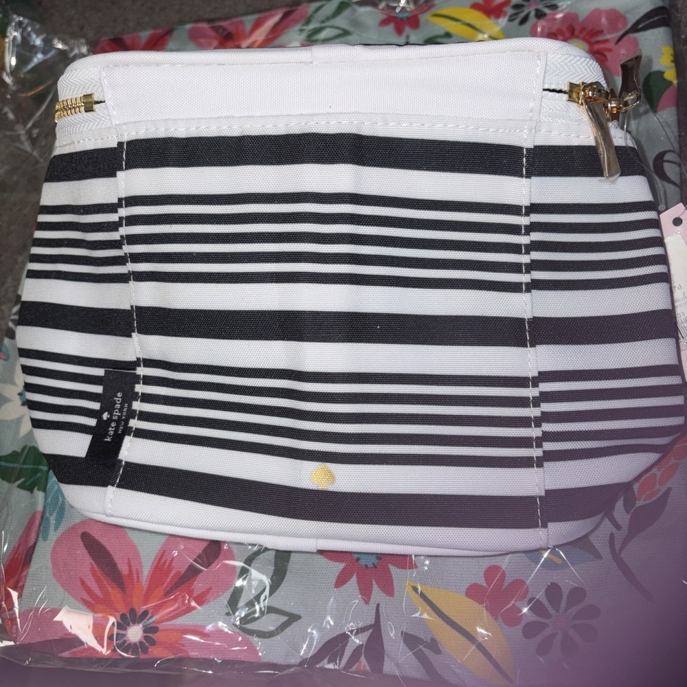 kate spade Black Stripes Zip Lunch Tote Bag NEW